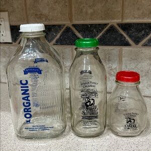 Straus Family Creamery Milk Glass Bottles Set of 3